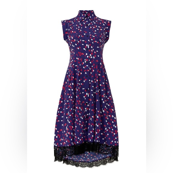 KOCHE Elegant Blue Sleeveless Dress with Lace Trim - Picture 1 of 6